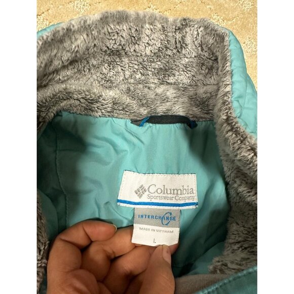 Columbia Women's L Jacket Turquoise Quilted Puffer Interchange Liner Faux Fur - Picture 3 of 3